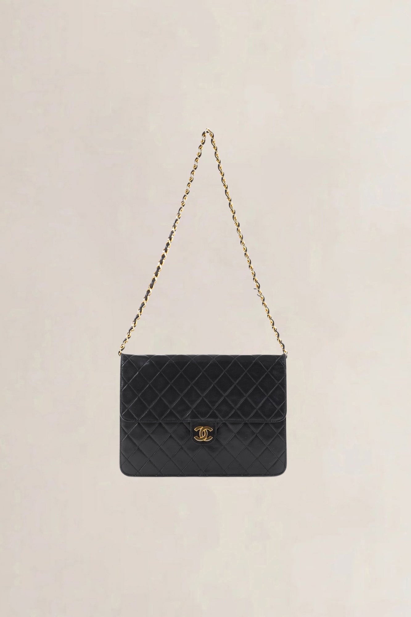 Chanel Vintage Black Lambskin Single Flap Shoulder Bag
