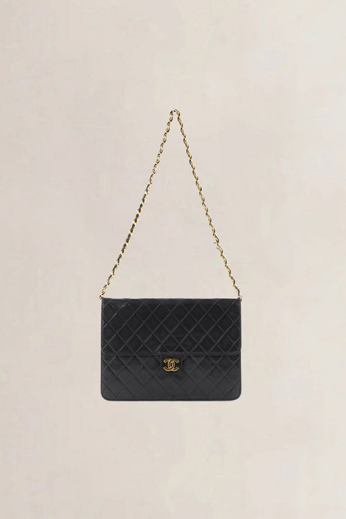 Chanel Vintage Black Lambskin Single Flap Shoulder Bag