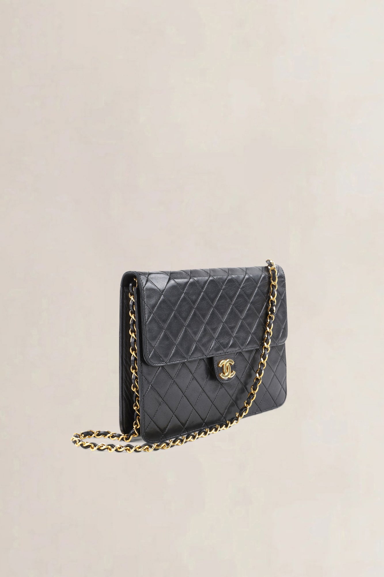 Chanel Vintage Black Lambskin Single Flap Shoulder Bag