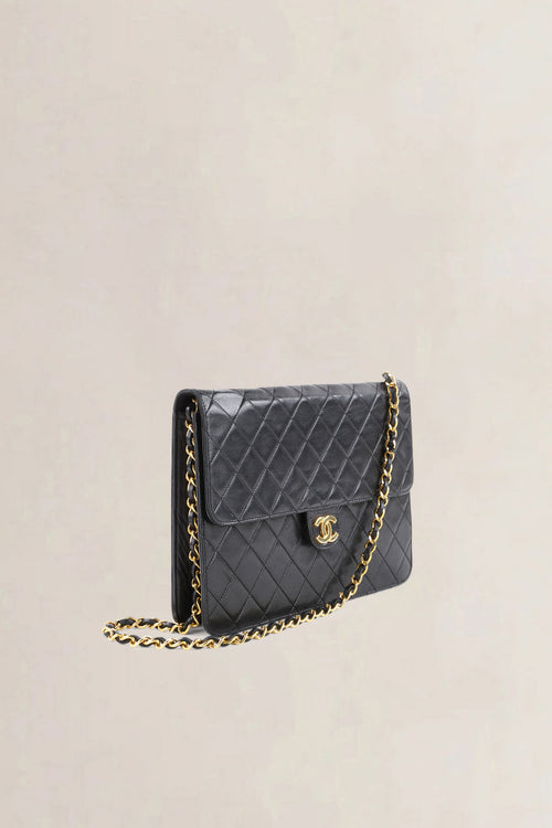 Chanel Vintage Black Lambskin Single Flap Shoulder Bag
