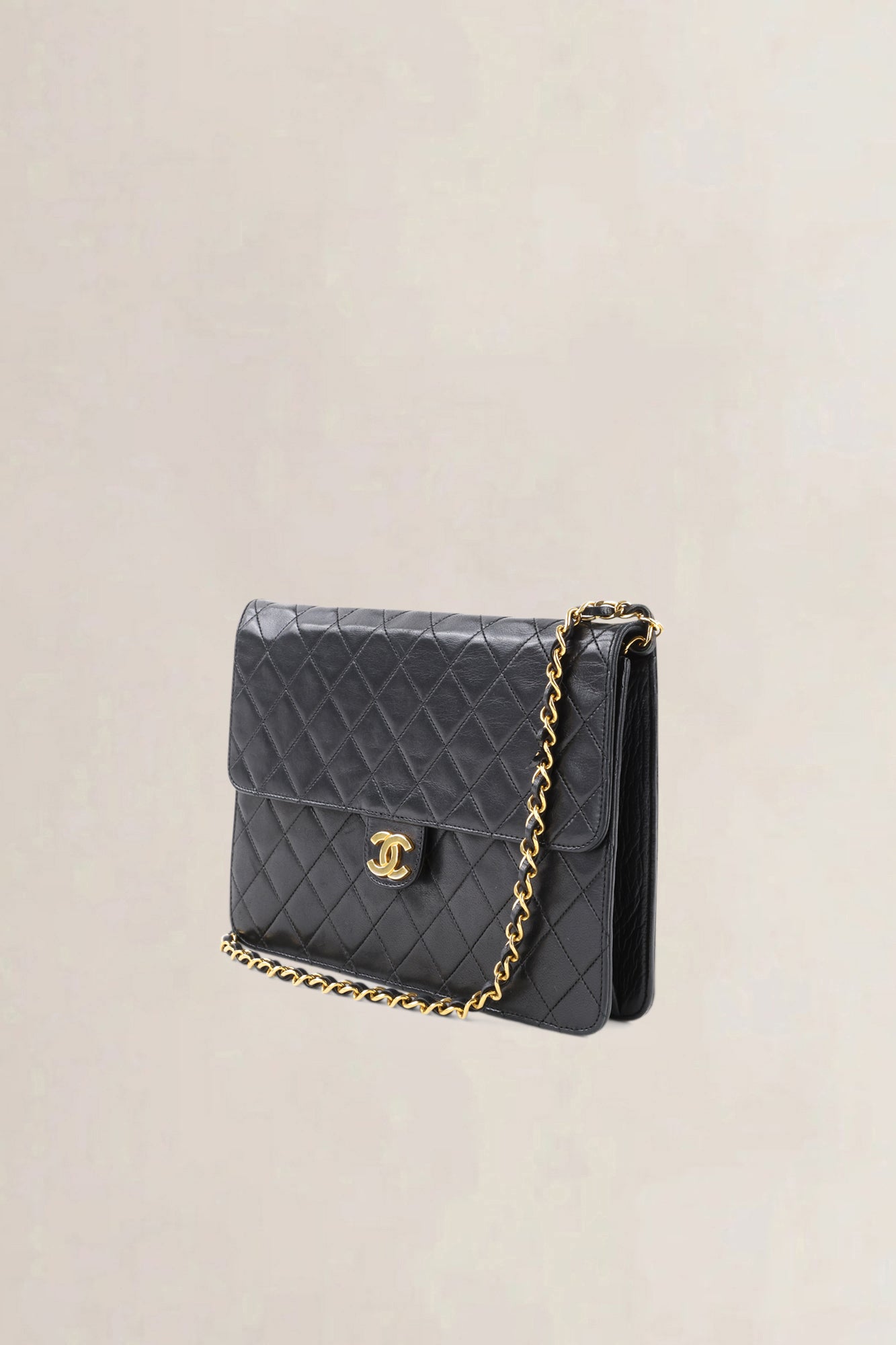Chanel Vintage Black Lambskin Single Flap Shoulder Bag