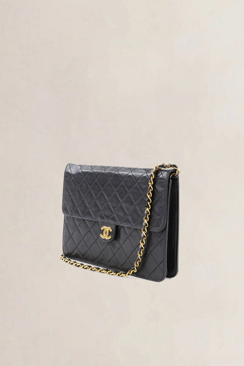 Chanel Vintage Black Lambskin Single Flap Shoulder Bag