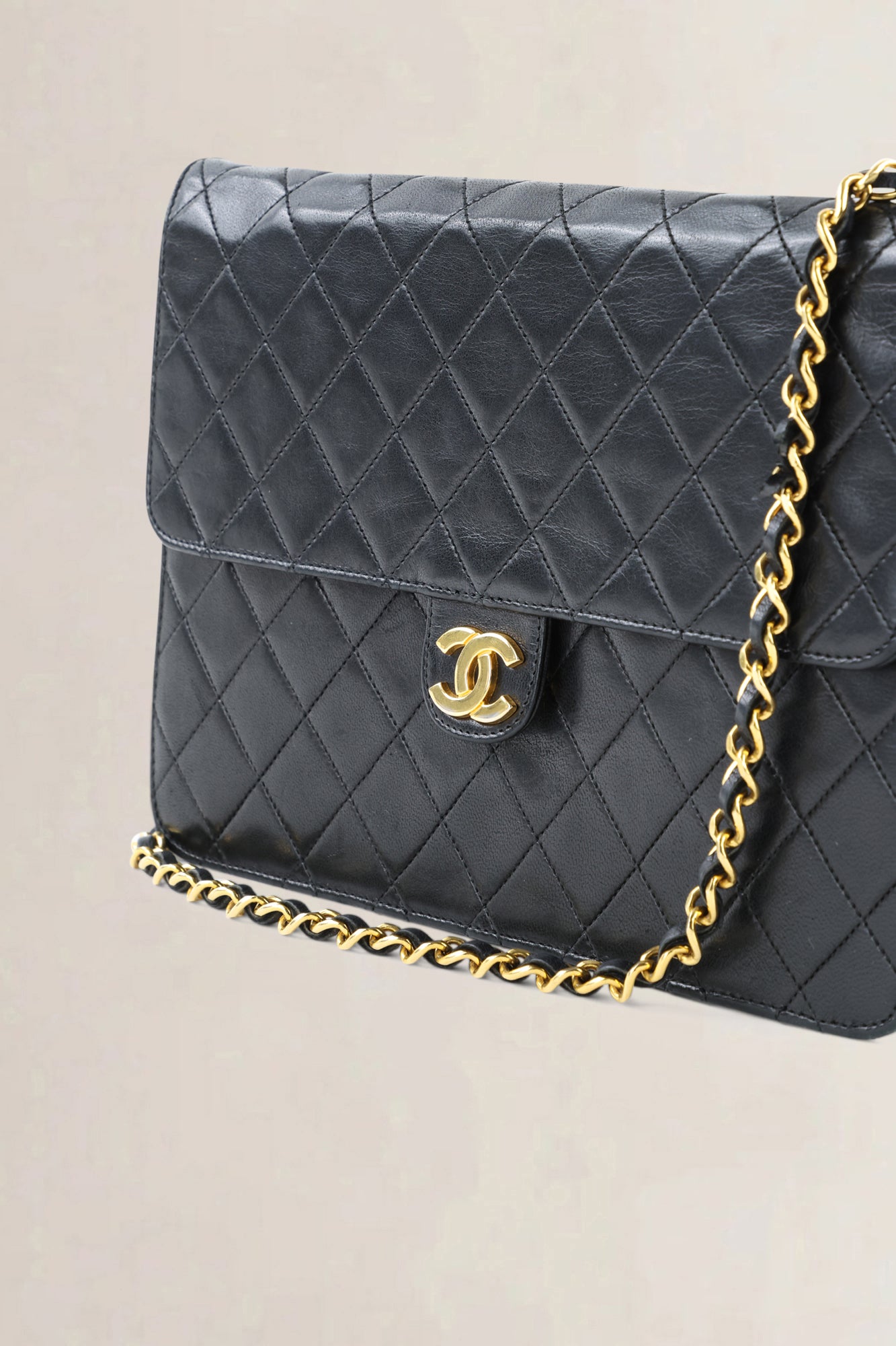 Chanel Vintage Black Lambskin Single Flap Shoulder Bag