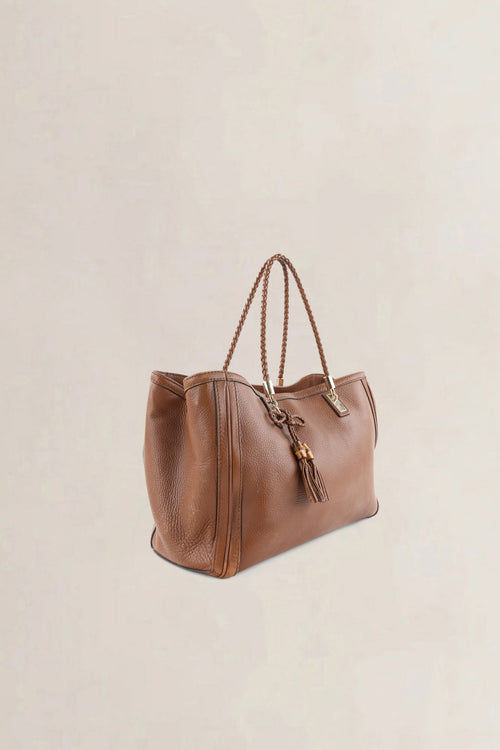 Gucci Brown Pebbled Leather Bella Top Handle Bag