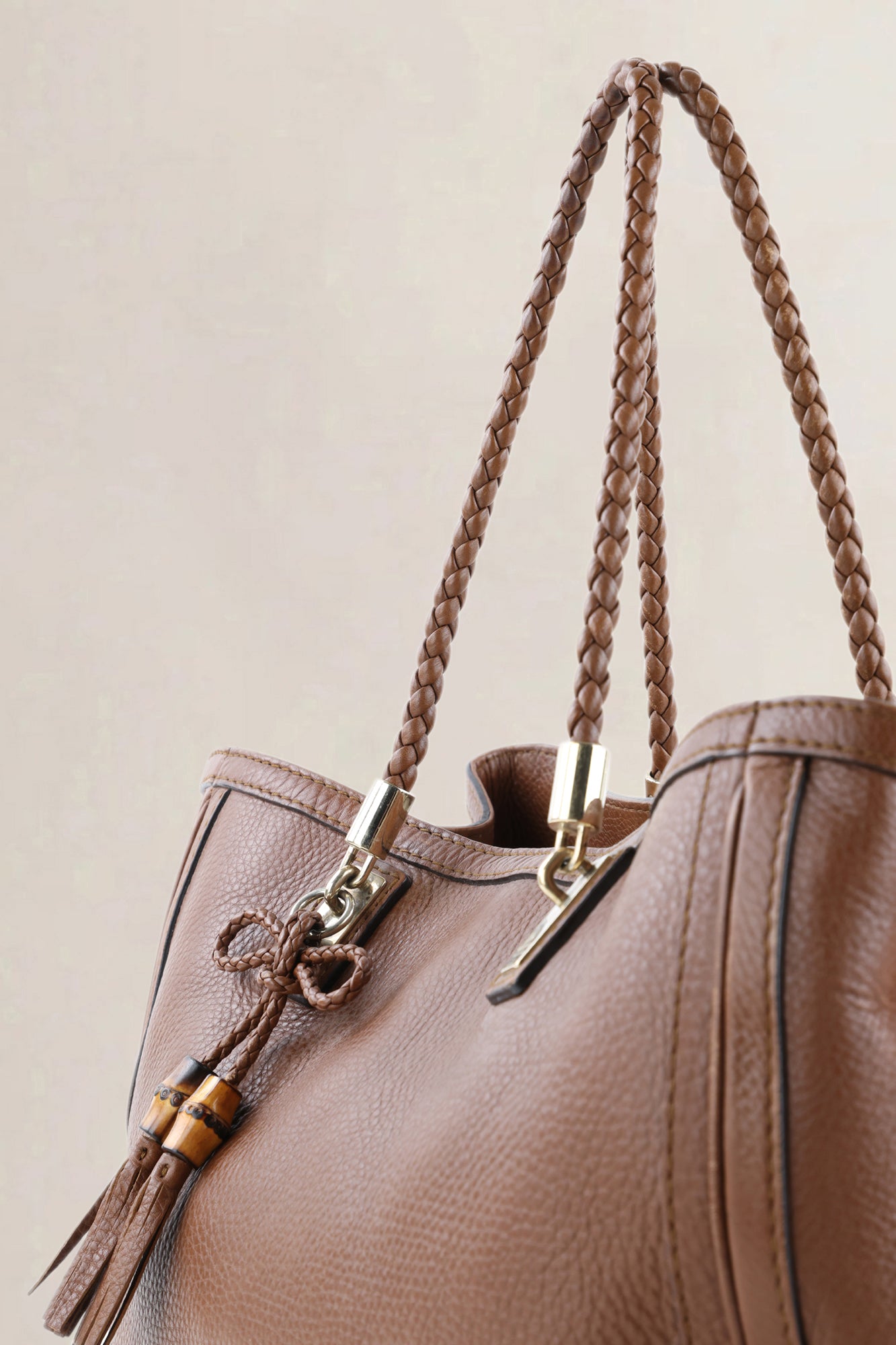 Gucci Brown Pebbled Leather Bella Top Handle Bag