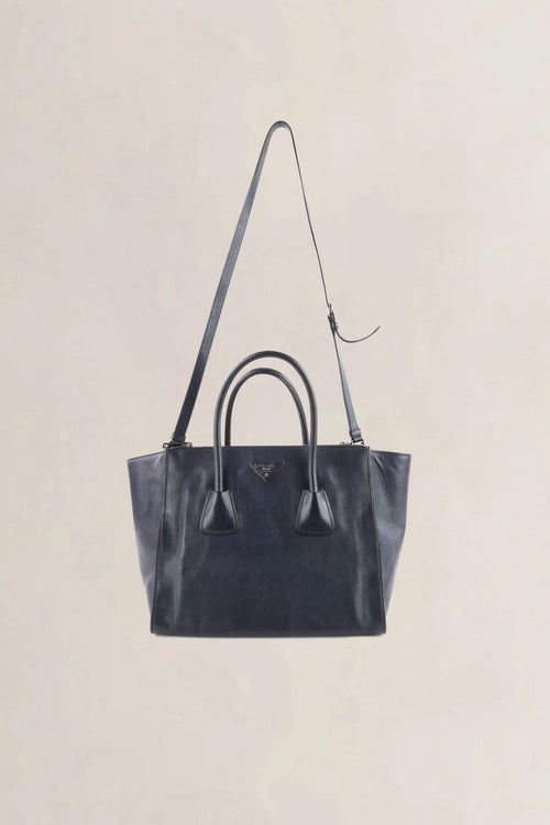 Prada Dark Blue Glace Calf Leather Crossbody Bag