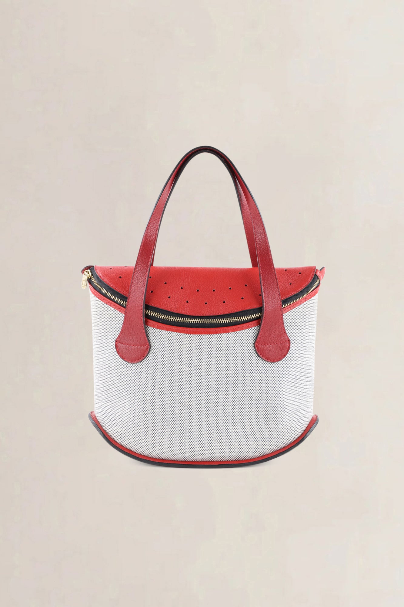 Delvaux Red/Canvas Songe Top Handle Bag