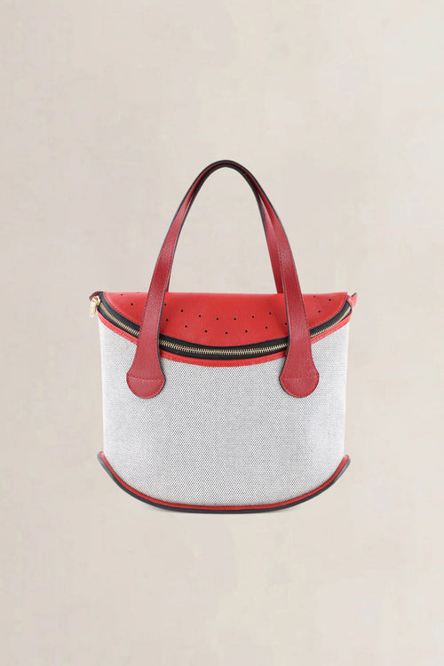 Delvaux Red/Canvas Songe Top Handle Bag