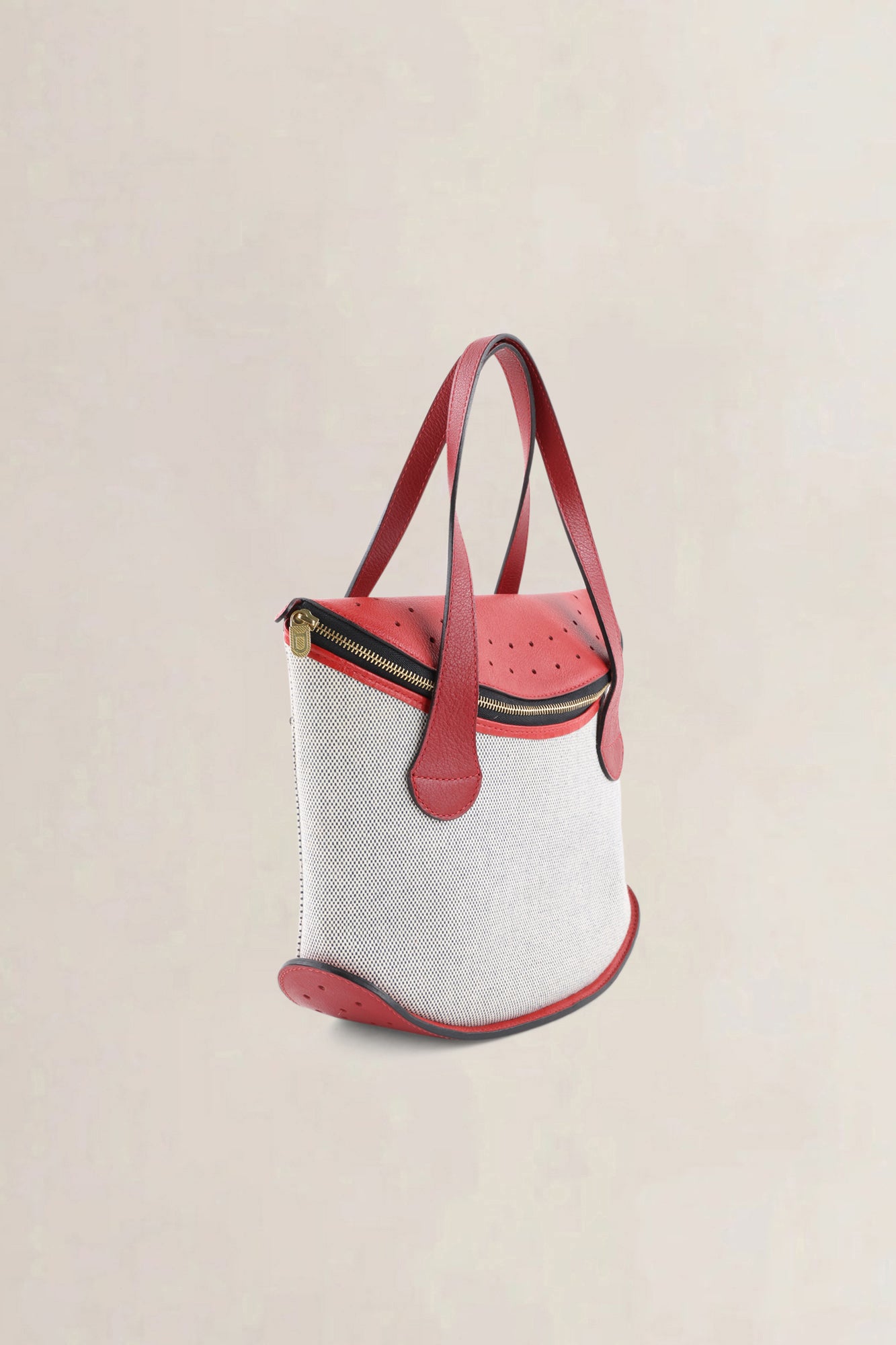Delvaux Red/Canvas Songe Top Handle Bag