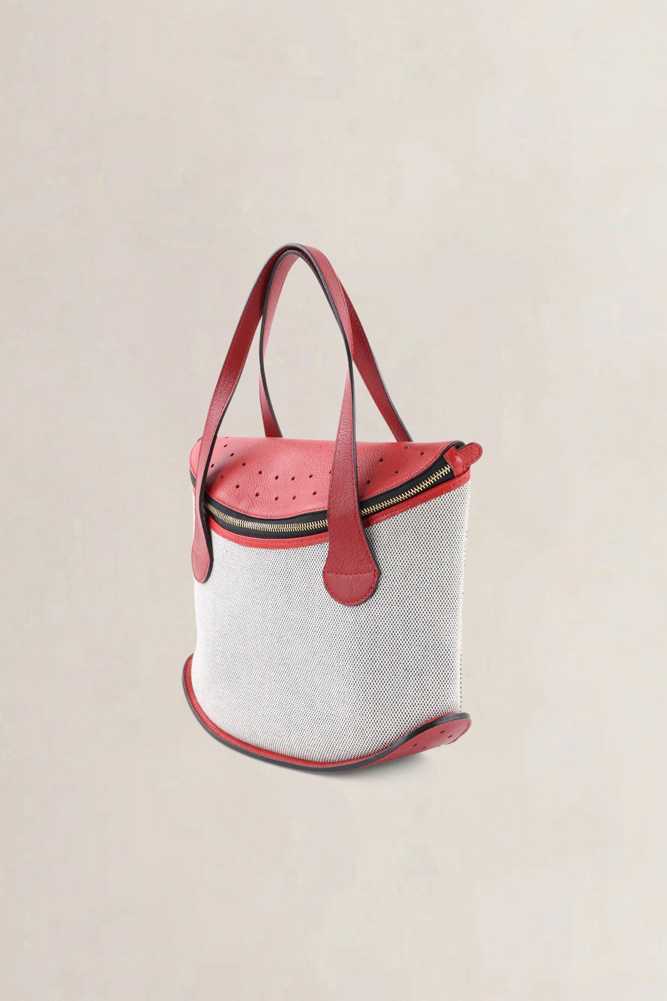 Delvaux Red/Canvas Songe Top Handle Bag