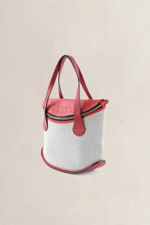 Delvaux Red/Canvas Songe Top Handle Bag