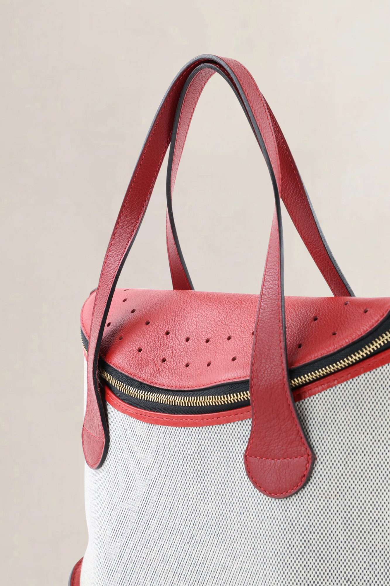 Delvaux Red/Canvas Songe Top Handle Bag