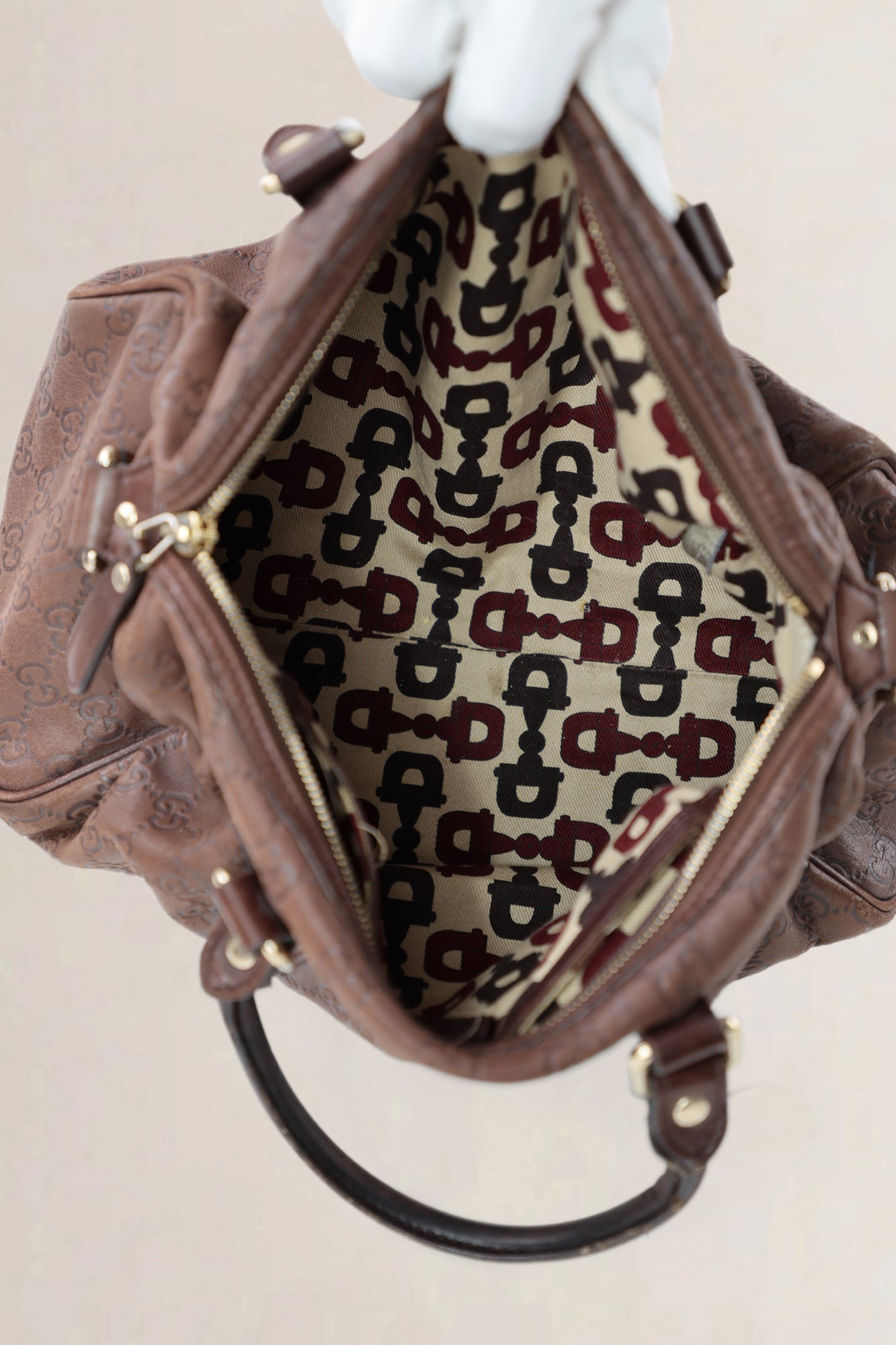 Gucci Brown GG Embossed Leather Boston Leather Crossbody Bag