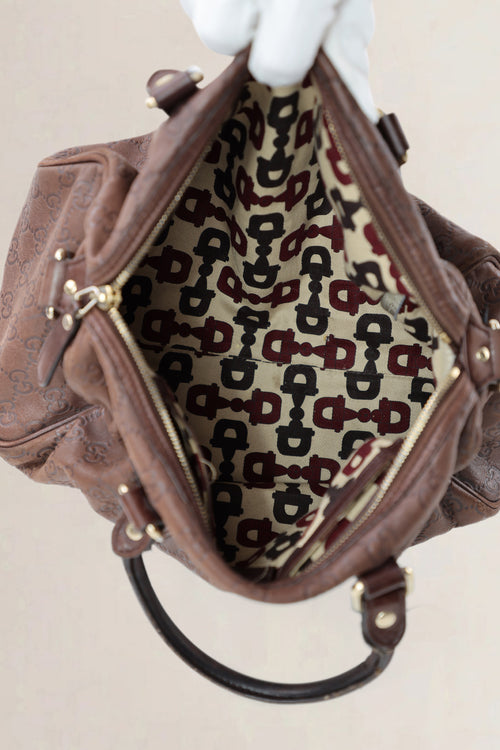 Gucci Brown GG Embossed Leather Boston Leather Crossbody Bag