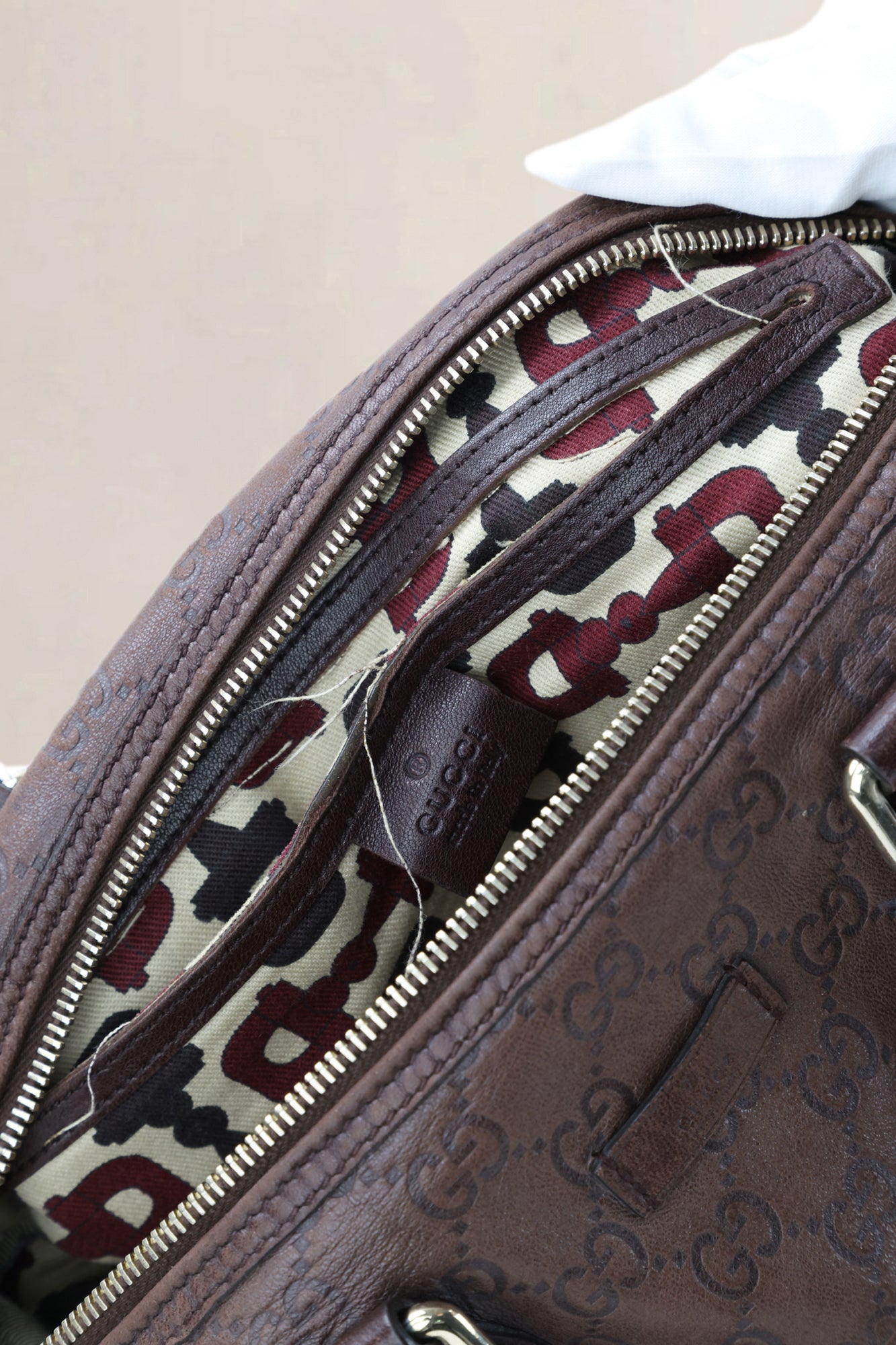 Gucci Brown GG Embossed Leather Boston Leather Crossbody Bag
