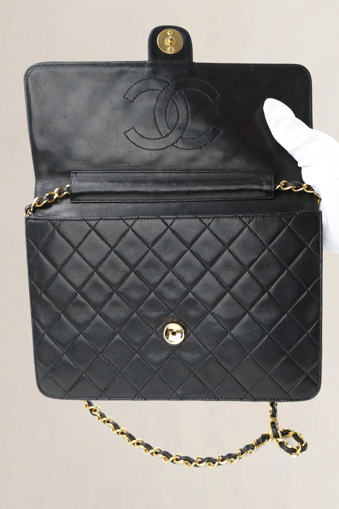 Chanel Vintage Black Lambskin Single Flap Shoulder Bag
