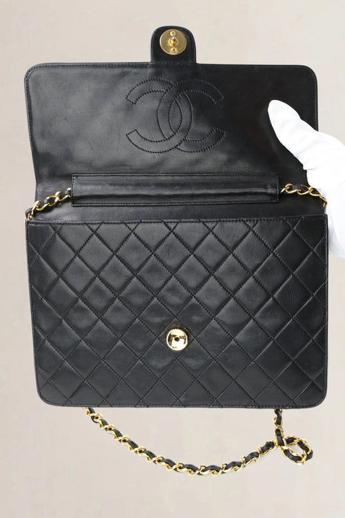 Chanel Vintage Black Lambskin Single Flap Shoulder Bag