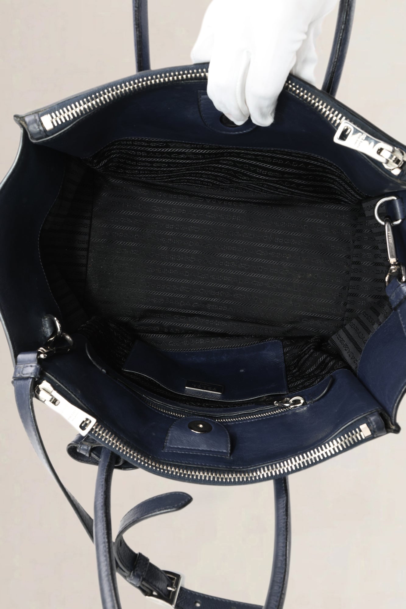 Prada Dark Blue Glace Calf Leather Crossbody Bag