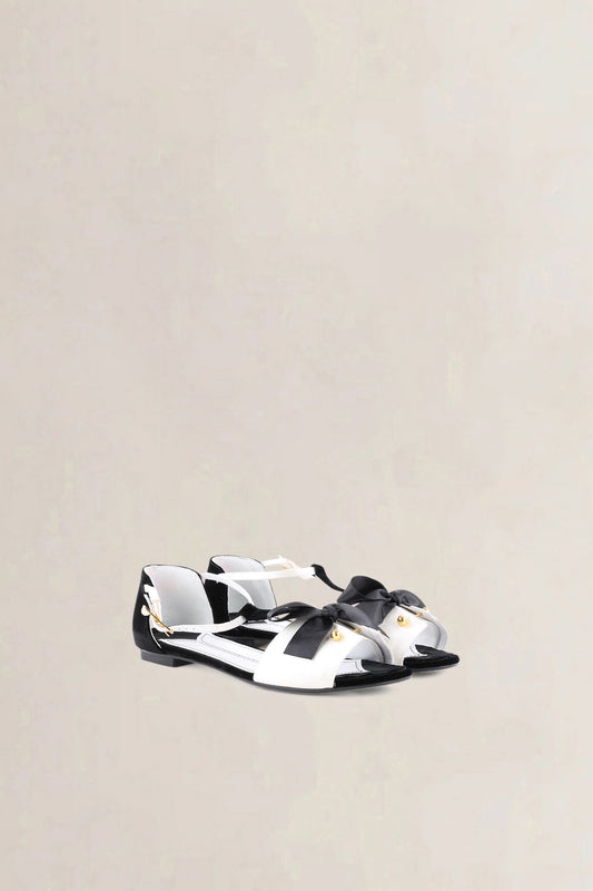 Chanel Black/White Satin Bow Shoes — preloved