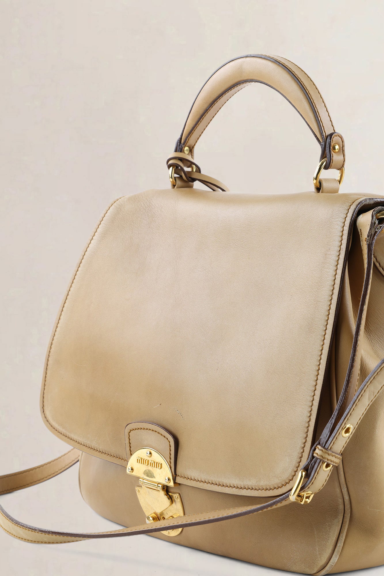 Miu Miu Beige Leather Crossbody Bag