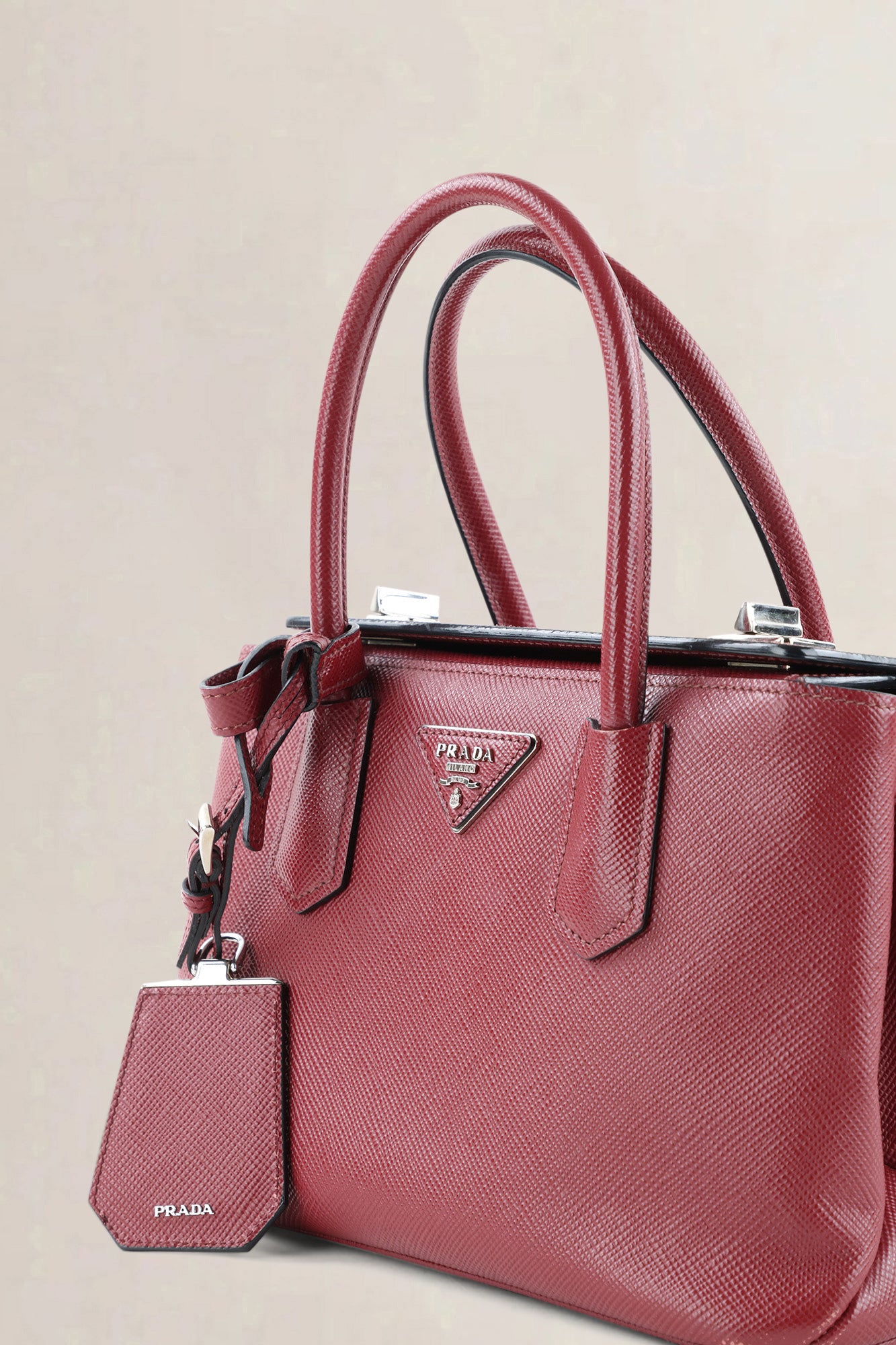 Prada Framboise Saffiano Leather Top Handle Bag