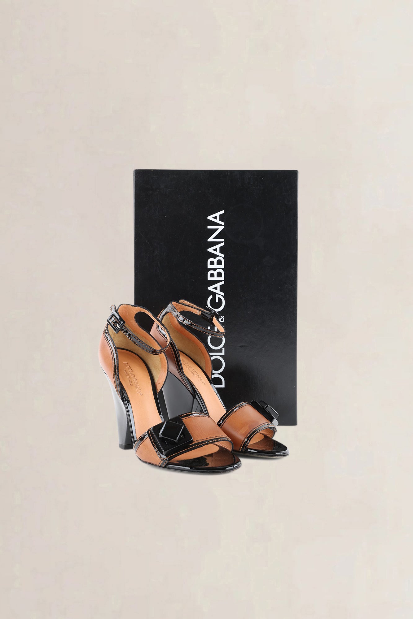 Dolce & Gabbana Brown & Black Ankle Strap Heels
