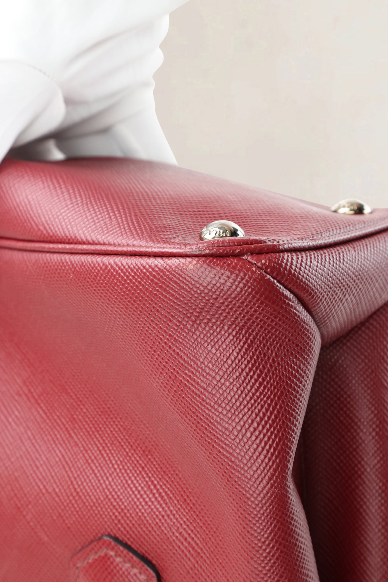 Prada Framboise Saffiano Leather Top Handle Bag