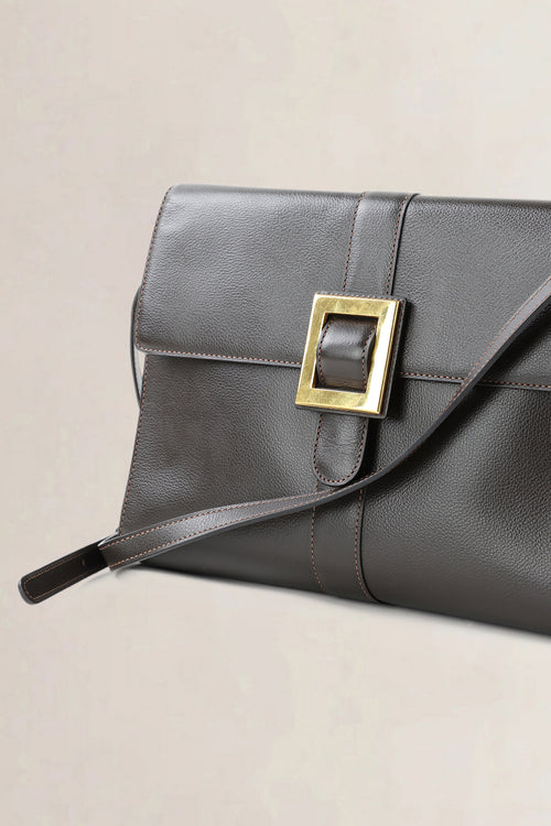 Delvaux Dark Brown Jumping Calf Leather Vintage Crossbody Bag