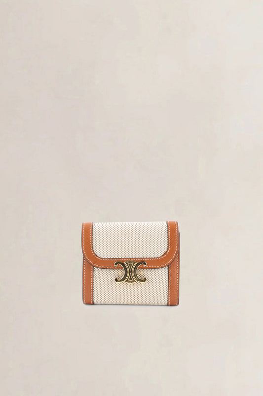 Céline Triomphe beige canvas compact — preloved