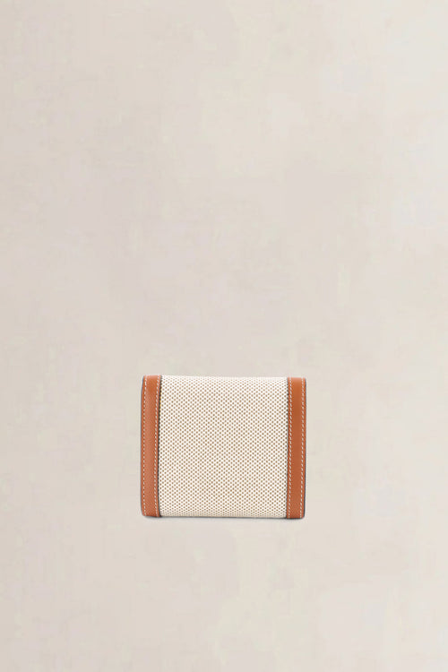 Céline Triomphe Beige Canvas Brown Leather Compact Wallet
