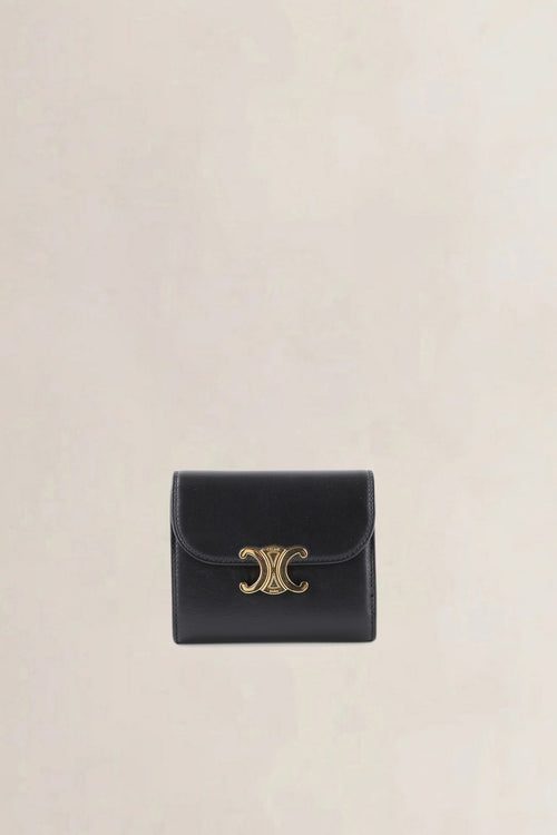 Céline Triomphe Black Shiny Calfskin Flap Wallet