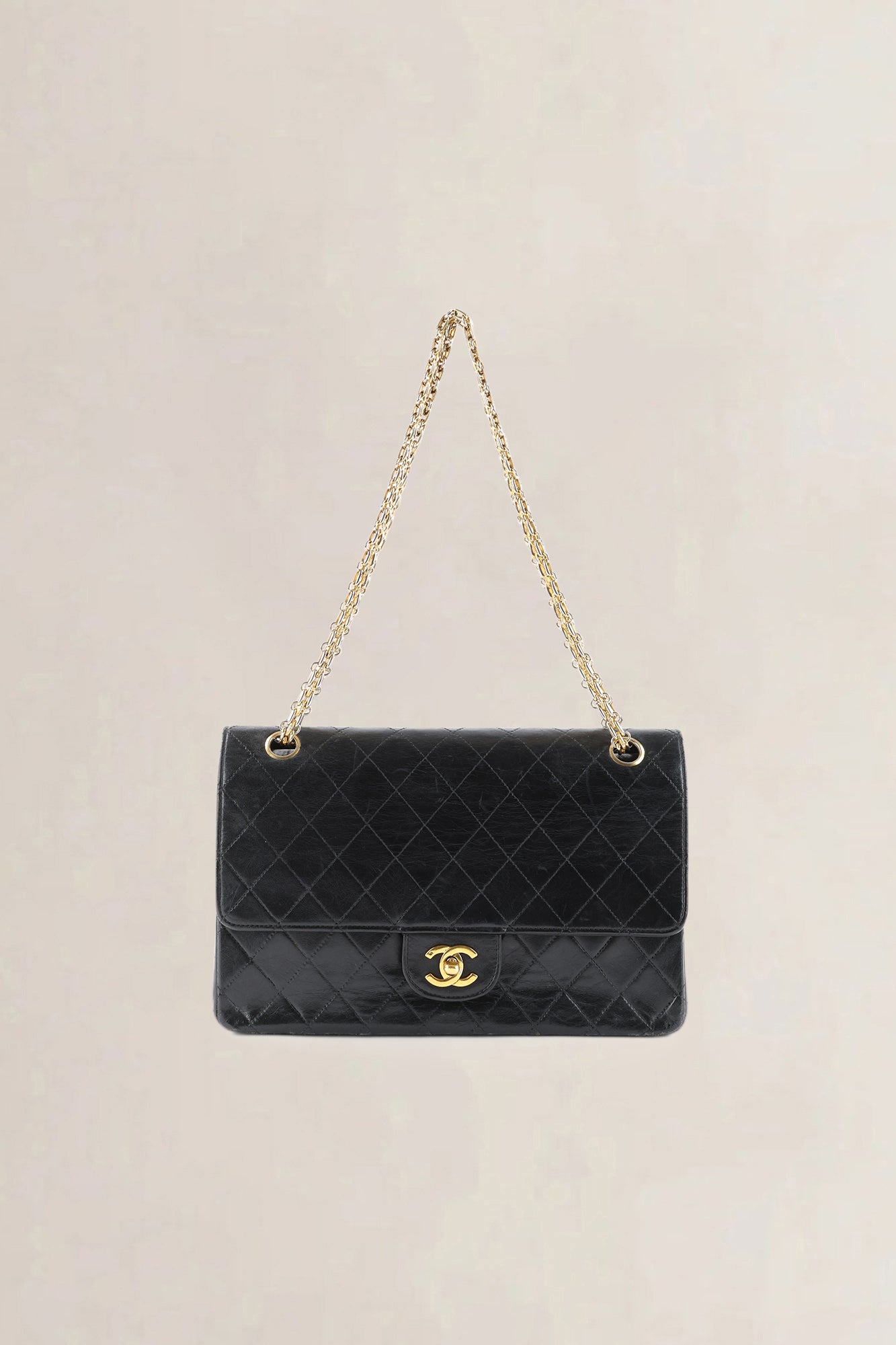Chanel Vintage Classic Black Lambskin Double Flap Shoulder Bag