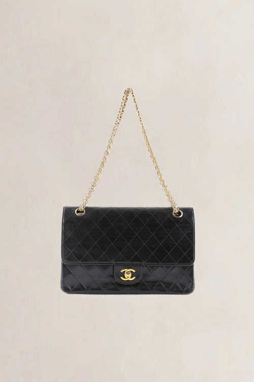Chanel Vintage Classic Black Lambskin Double Flap Shoulder Bag
