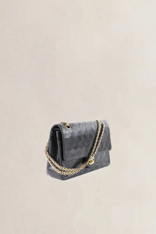 Chanel Vintage Classic Black Lambskin Double Flap Shoulder Bag
