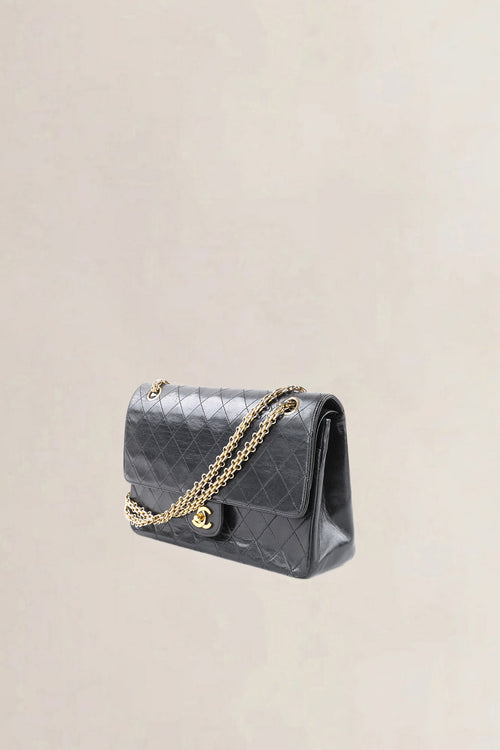 Chanel Vintage Classic Black Lambskin Double Flap Shoulder Bag