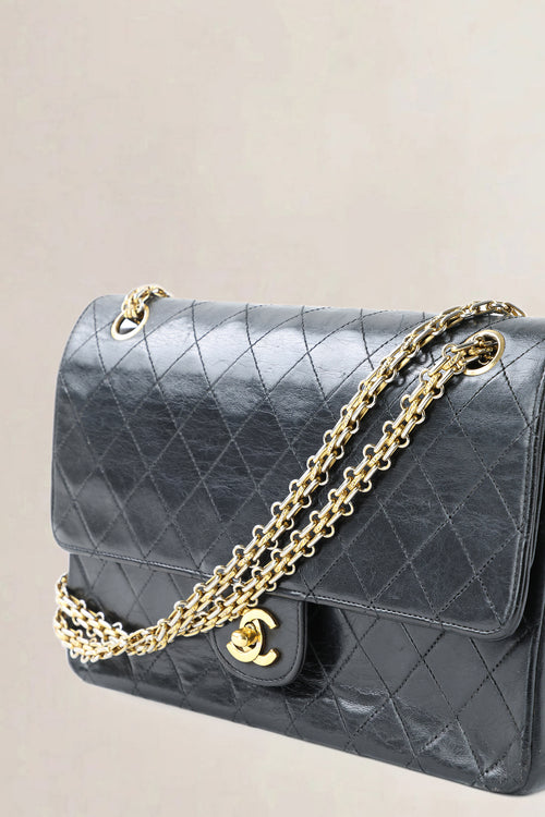 Chanel Vintage Classic Black Lambskin Double Flap Shoulder Bag