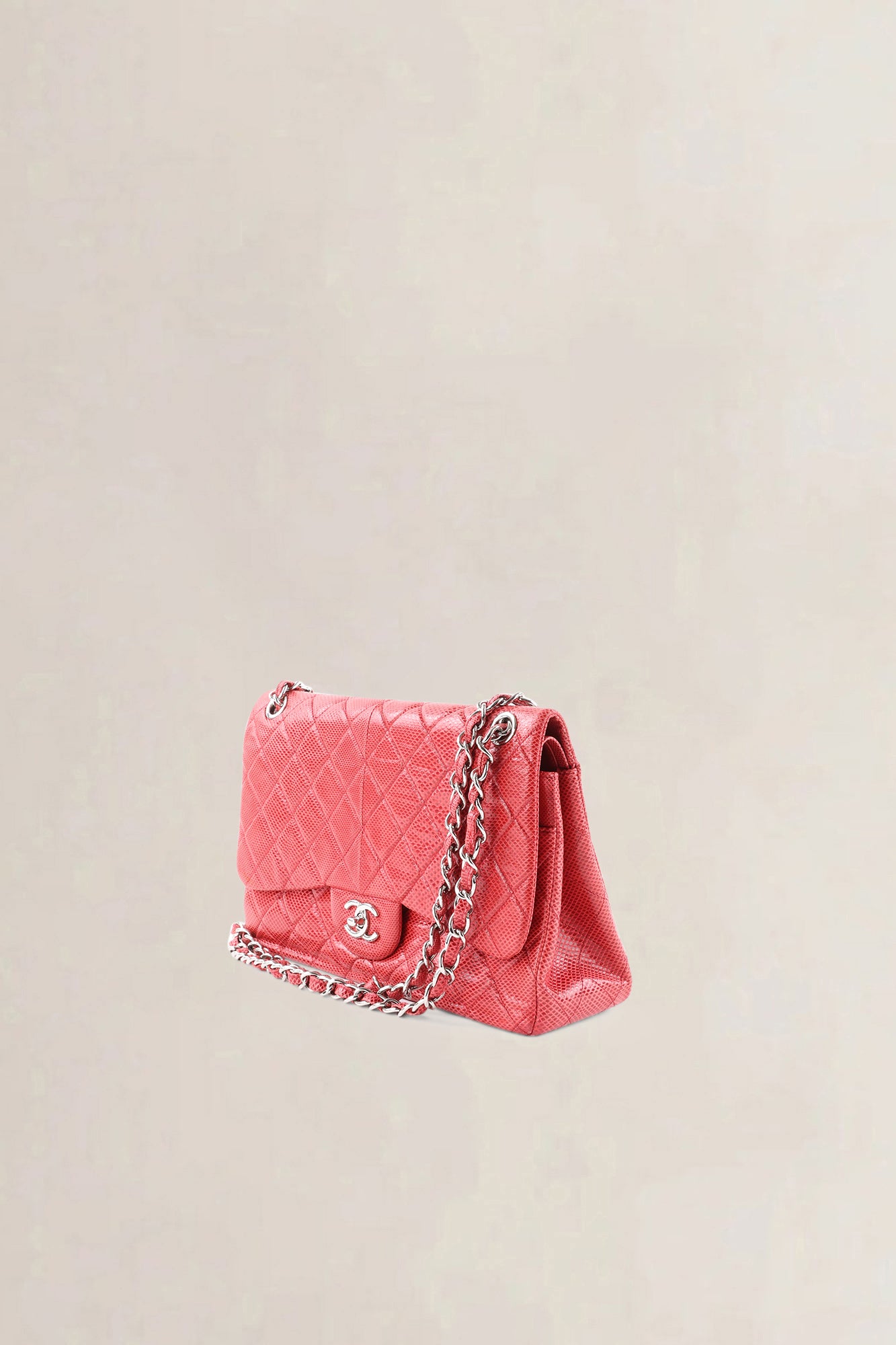 Chanel Pink Quilted Lizard Embossed Leather Jumbo Classic Double Flap Bag