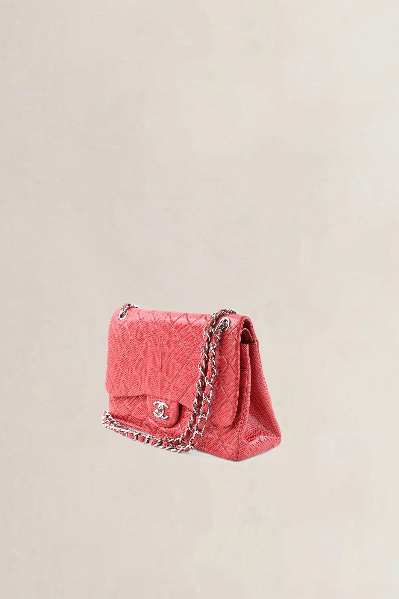 Chanel Pink Quilted Lizard Embossed Leather Jumbo Classic Double Flap Bag