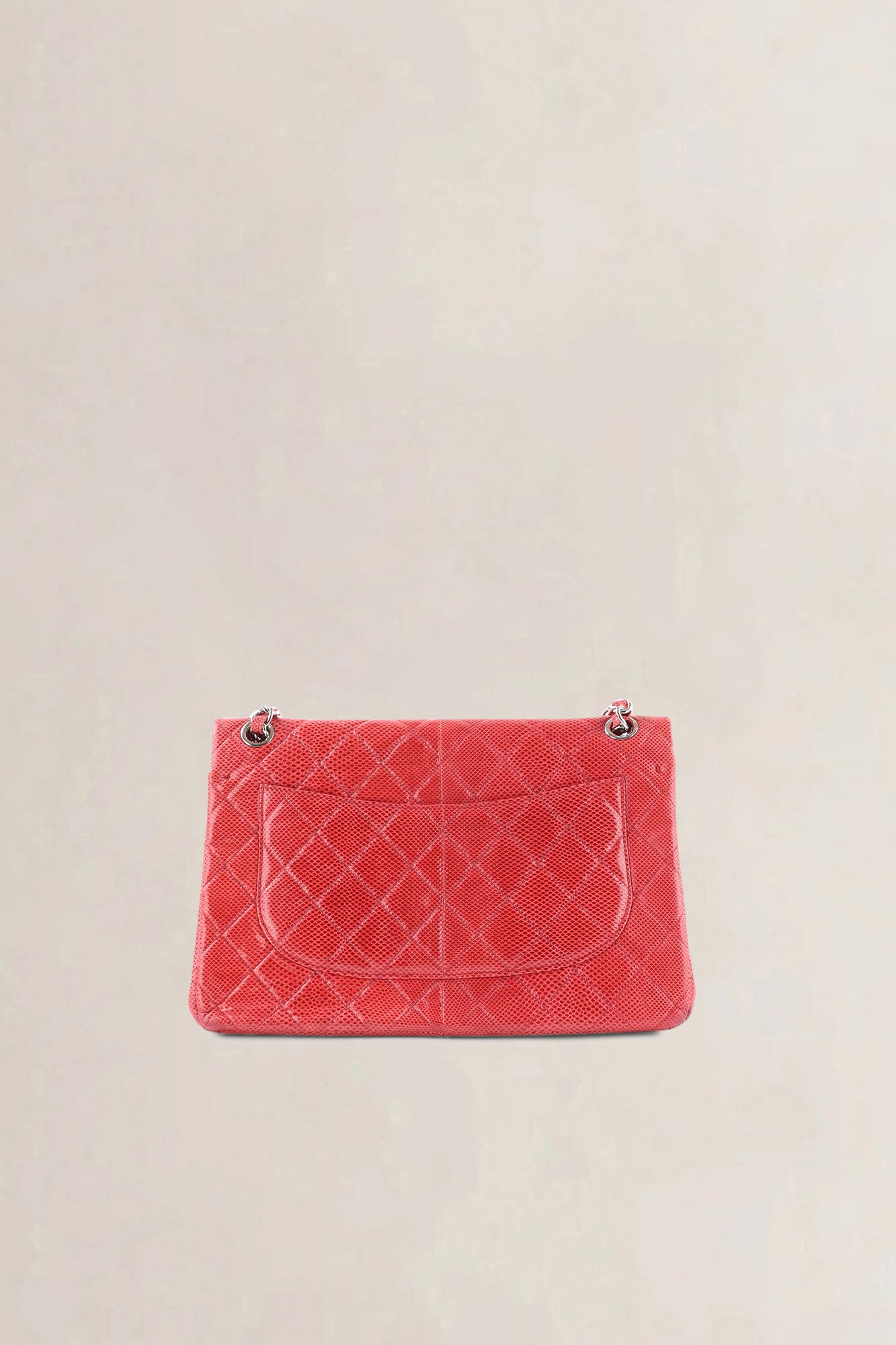Chanel Pink Quilted Lizard Embossed Leather Jumbo Classic Double Flap Bag
