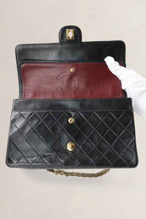 Chanel Vintage Classic Black Lambskin Double Flap Shoulder Bag