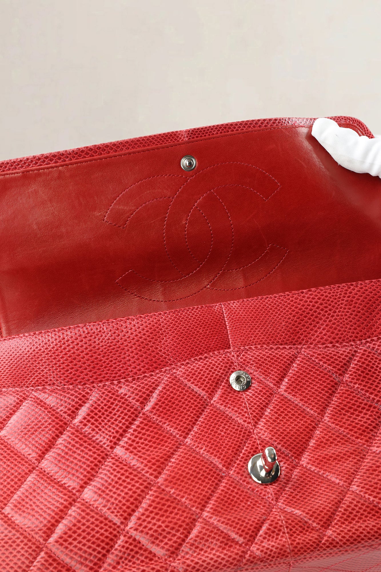 Chanel Pink Quilted Lizard Embossed Leather Jumbo Classic Double Flap Bag