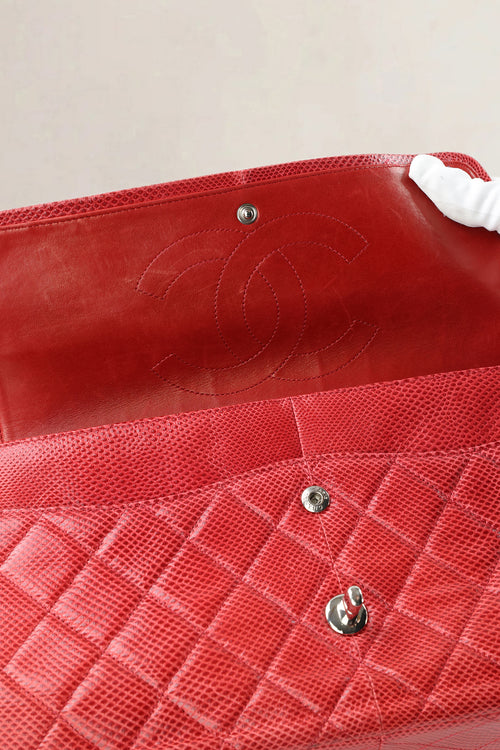 Chanel Pink Quilted Lizard Embossed Leather Jumbo Classic Double Flap Bag