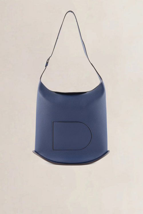 Delvaux Blue Taurillon Soft Leather Le Pin Hobo MM Crossbody Bag