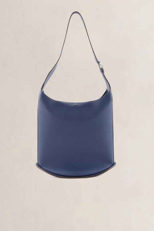 Delvaux Blue Taurillon Soft Leather Le Pin Hobo MM Crossbody Bag