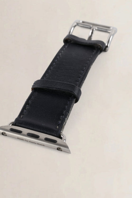 Hermès Dark Blue Leather Apple Watch Single Tour Strap