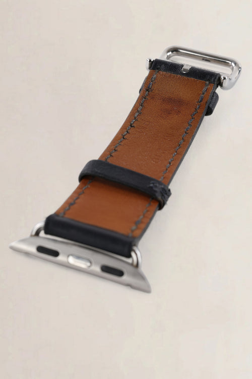 Hermès Dark Blue Leather Apple Watch Single Tour Strap