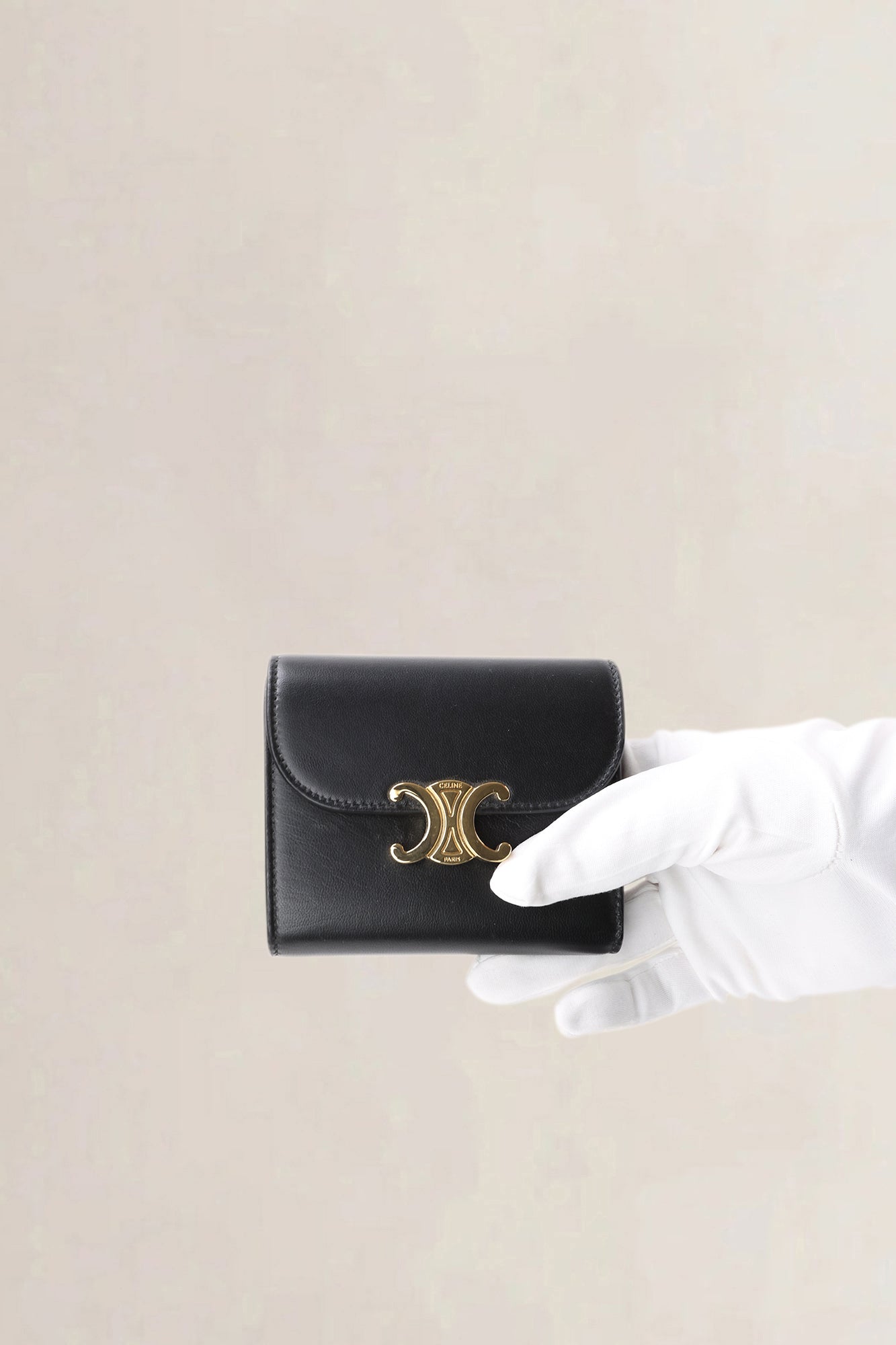 Céline Triomphe Black Shiny Calfskin Flap Wallet