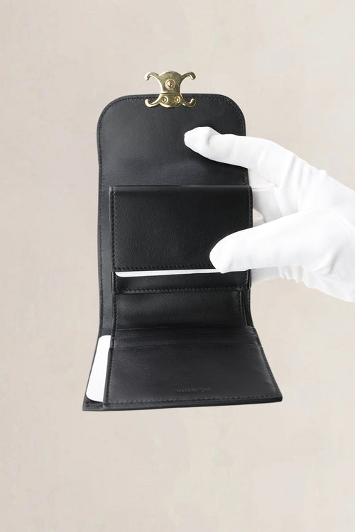Céline Triomphe Black Shiny Calfskin Flap Wallet