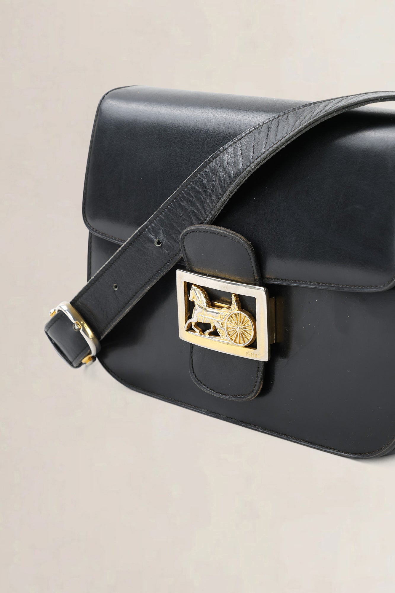 Céline Vintage Black Triomphe Shoulder Bag