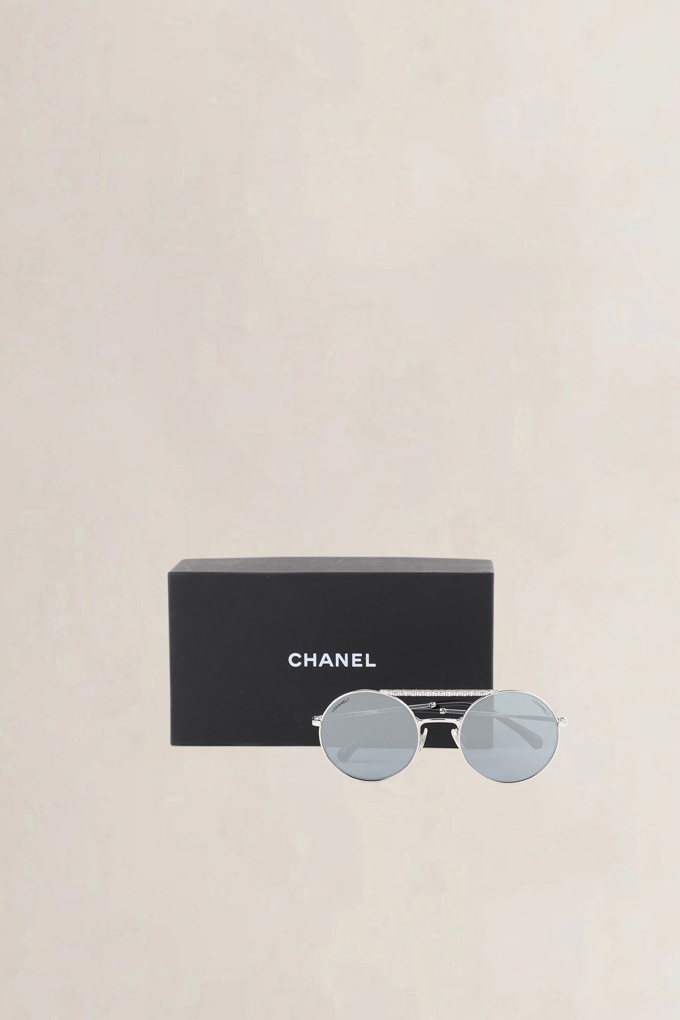 Chanel Silver Grey Mirrored Round Pilot Sunglasses